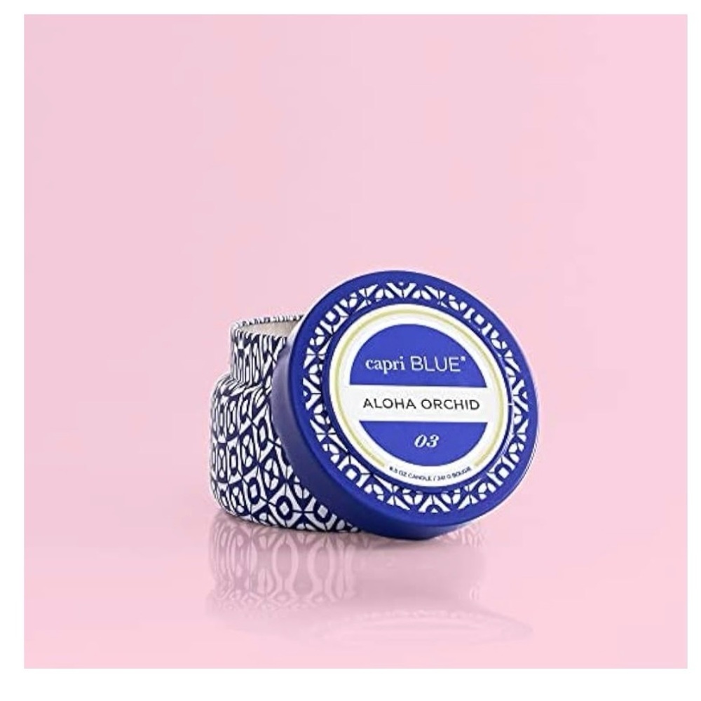 Capri Blue Aloha Orchid Scented Candle - Blue and white Jar , 8.5 oz